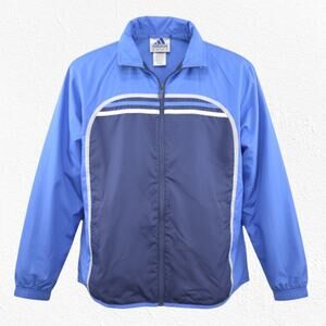 Y2K Adidas Windbreaker Jacket Blue Navy Zip Up Track Top Size M 2001 Vintage